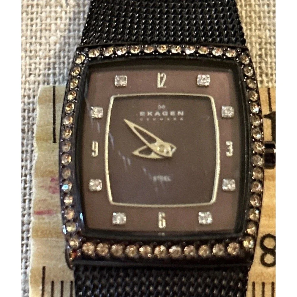 Skagen Dark Brown Steel Mesh Band Ladies Watch Quartz Movement Water Resistant